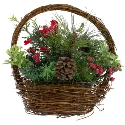 12" Red Cardinal With Winter Foliage Twig Basket Christmas Decoration