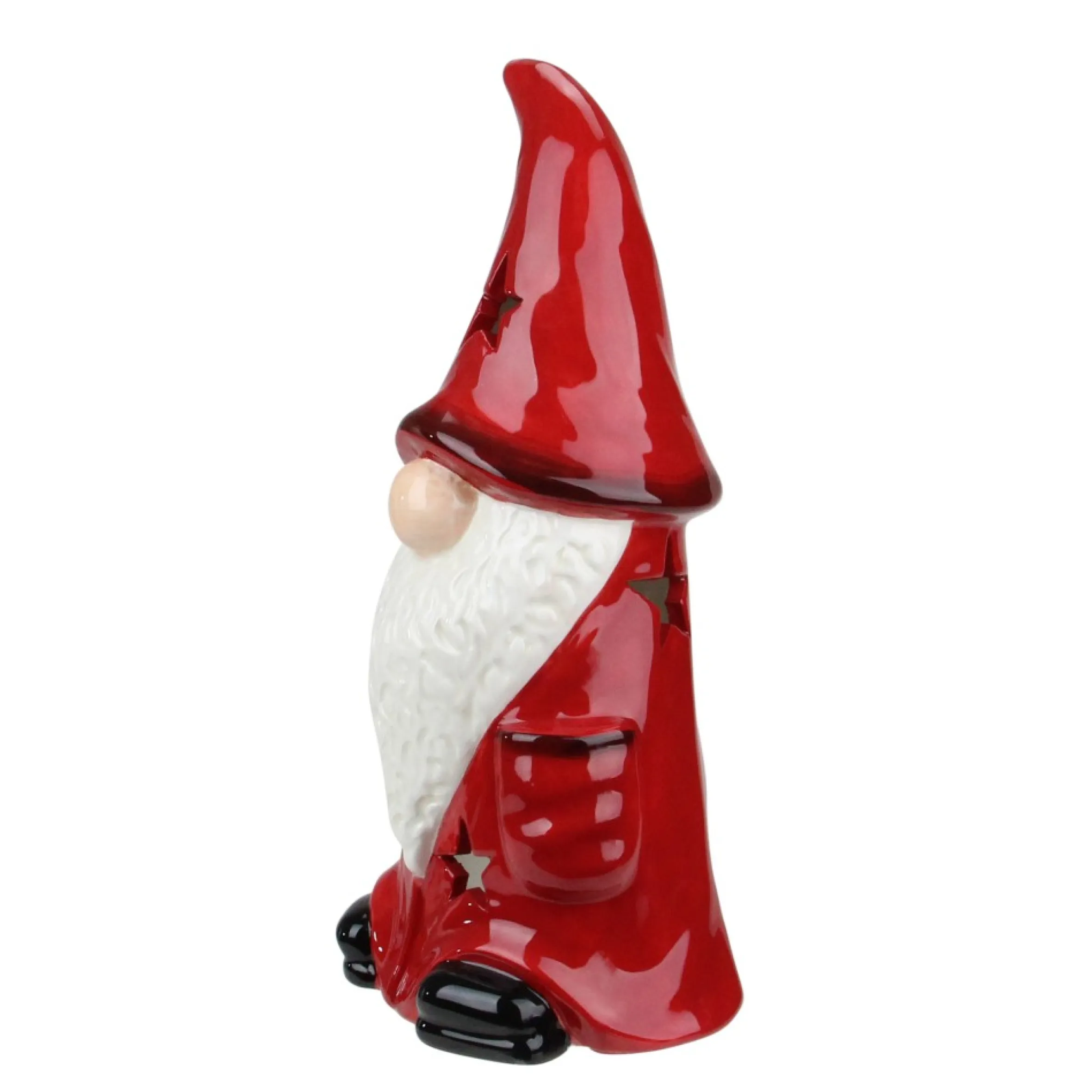 9.75 Red Ceramic Christmas Star Gnome Tealight Candle Holder
