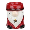 4.75 Red Ceramic Christmas Star Gnome Tealight Candle Holder