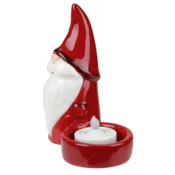 4.75" Red Ceramic Mini Christmas Gnome Tealight Candle Holder