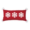 16" Red Christmas Embroidered And Snowflake Rectangular Throw Pillow