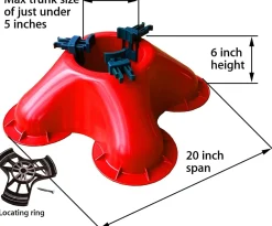 Red Christmas Tree Stand With Clamping System - For Live Trees Up To 10'