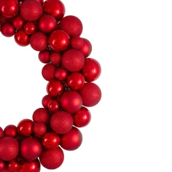 Red 3-Finish Shatterproof Ball Christmas Wreath, 36-Inch, Unlit