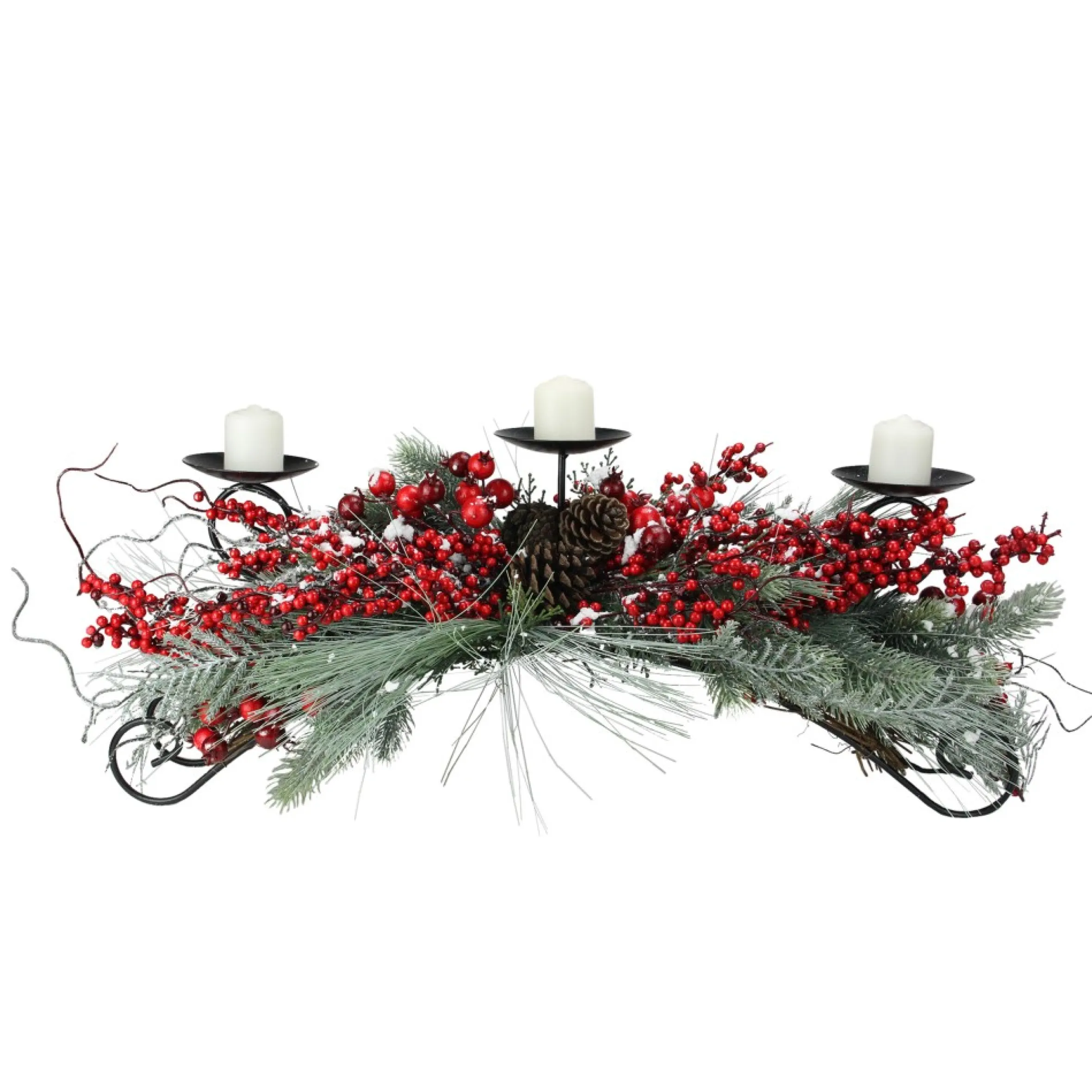 30" Red Frosted Berry And Pine Needle Christmas Candle Holder