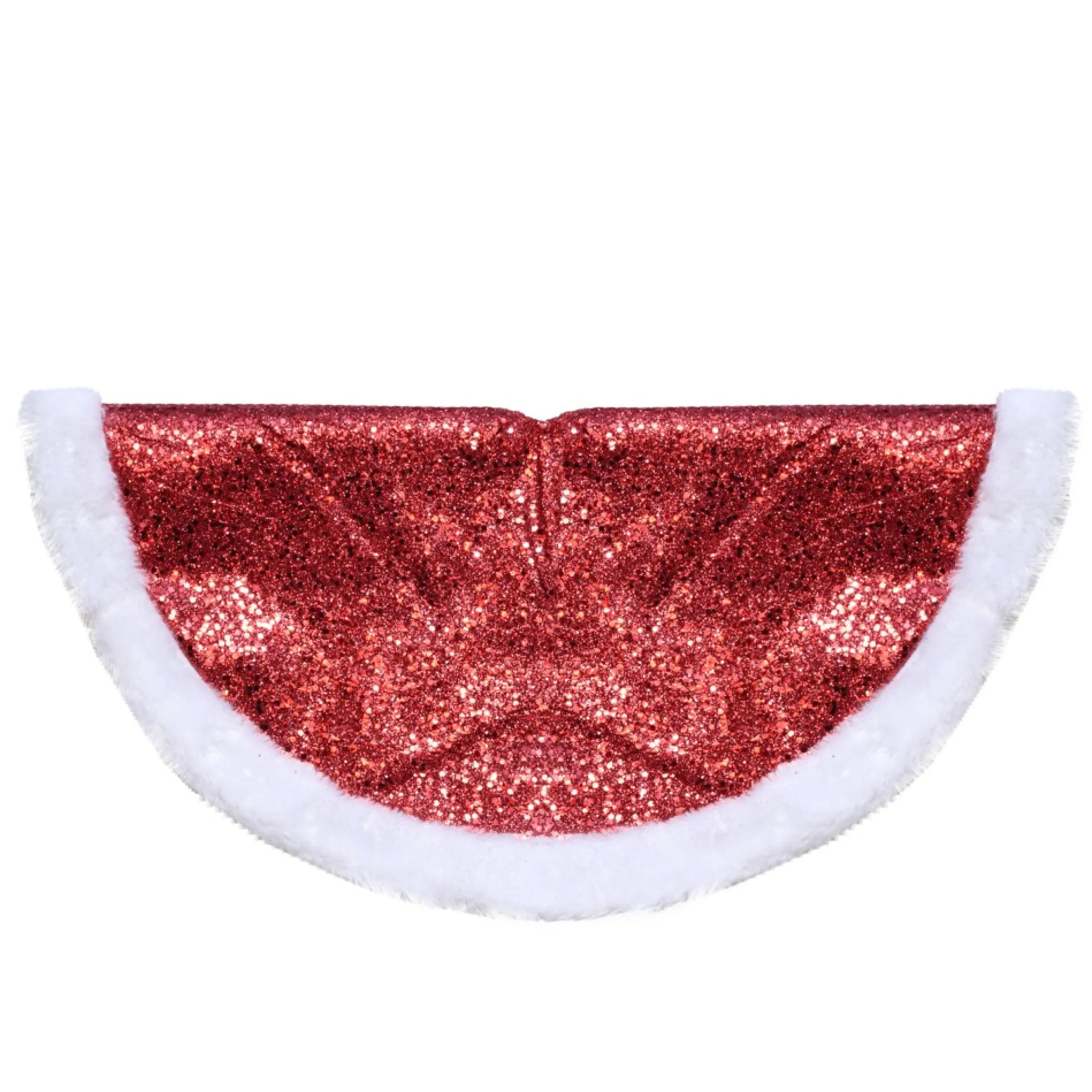 20" Red Glittered Mini Christmas Tree Skirt With A Faux Fur Trim