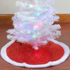 20" Red Glittered Mini Christmas Tree Skirt With A Faux Fur Trim