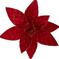 10" Red Glittered Poinsettia Christmas Floral Clip
