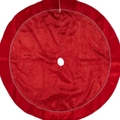48" Red Glittered Swirl Christmas Tree Skirt