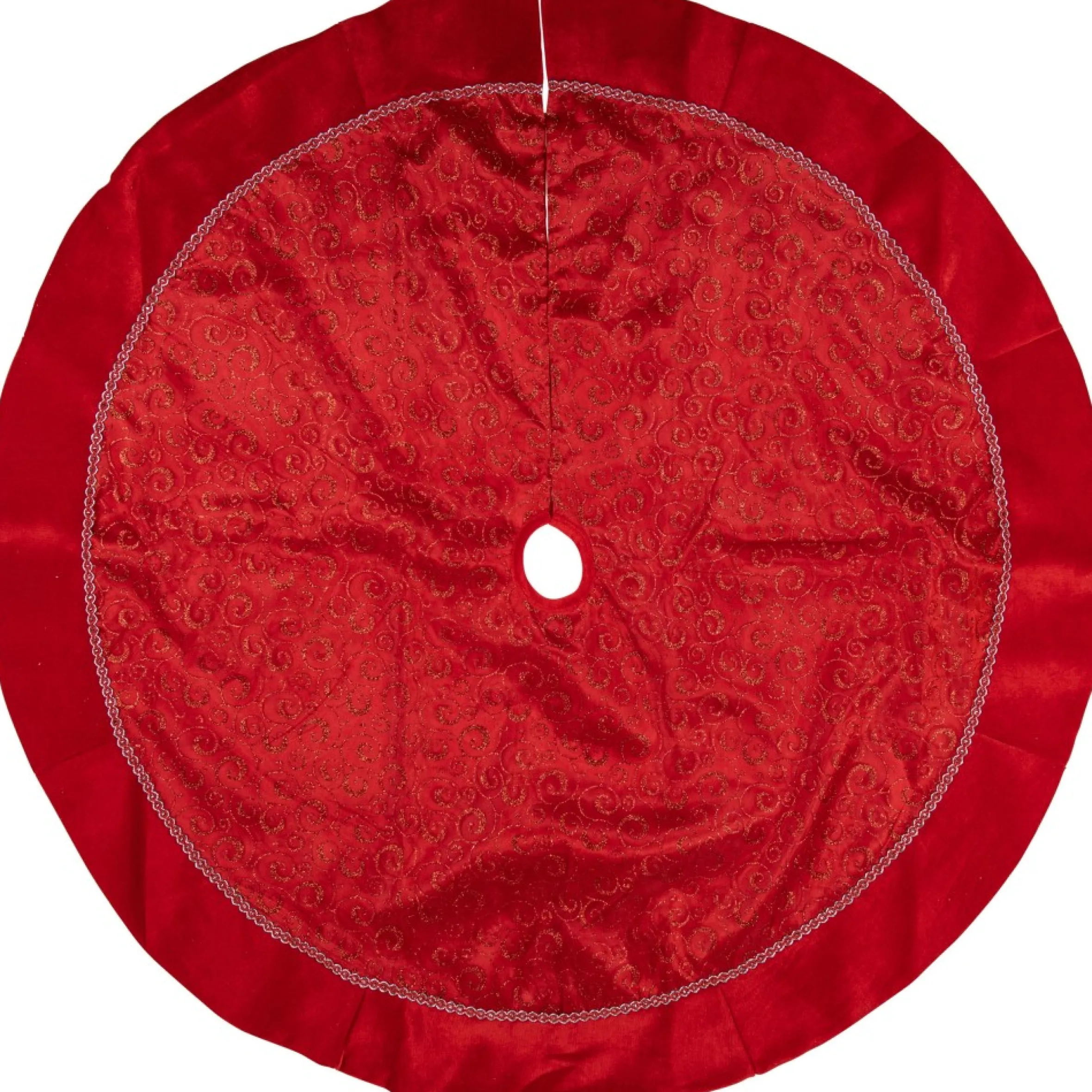 48" Red Glittered Swirl Christmas Tree Skirt