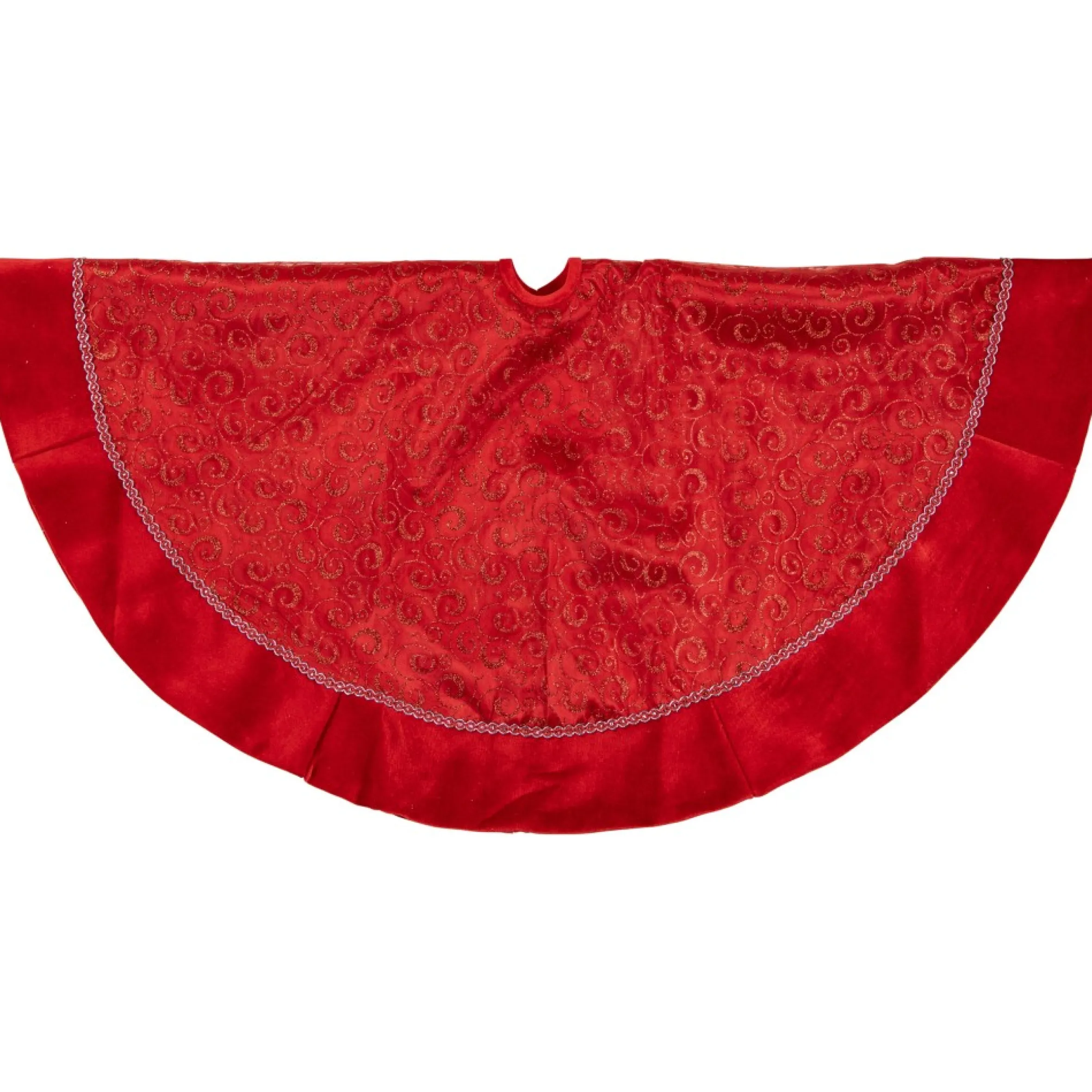 48" Red Glittered Swirl Christmas Tree Skirt