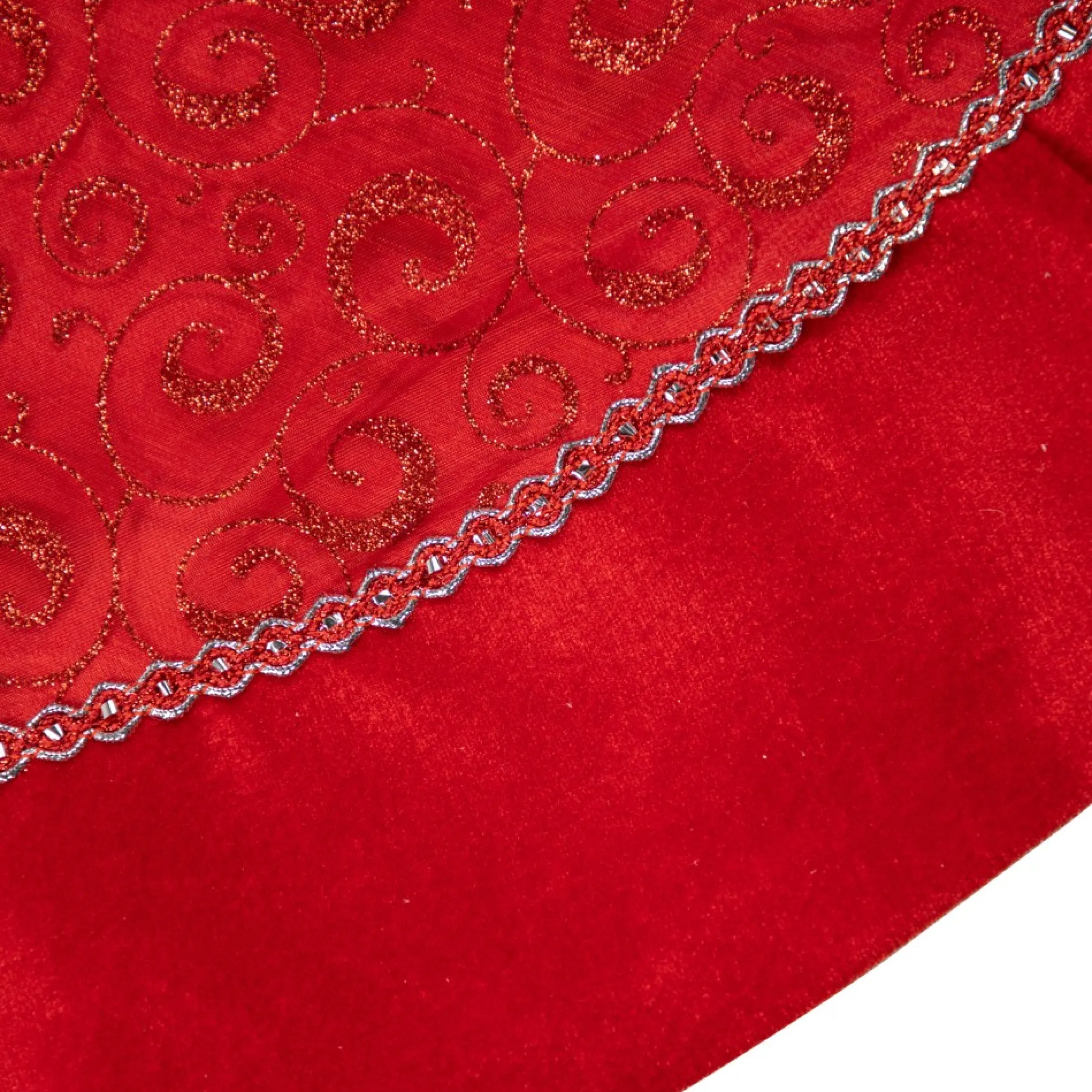 48" Red Glittered Swirl Christmas Tree Skirt