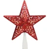 8.5" Red Glitter 5 Point Star Cut-Out Christmas Tree Topper - Clear Lights