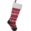 23" Red, Gray And White Knit Christmas Stocking With High Pile Fleece Cuff