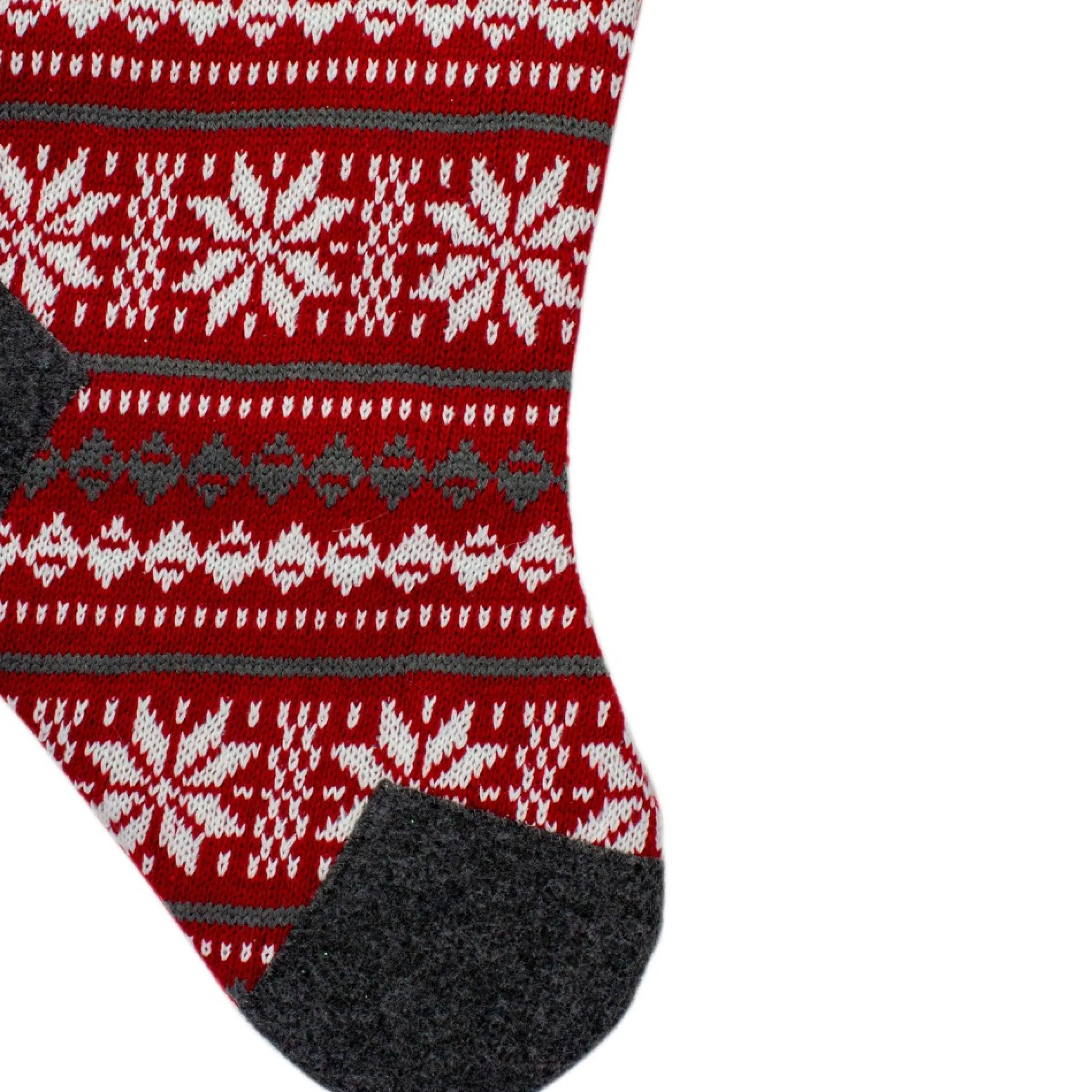 23" Red, Gray And White Knit Christmas Stocking With High Pile Fleece Cuff
