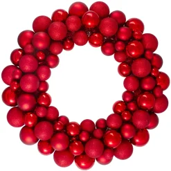 Red Hot 3-Finish Shatterproof Ball Christmas Wreath, 24-Inch
