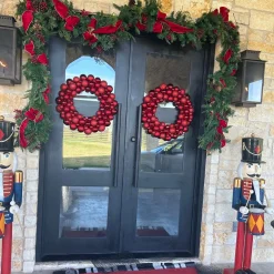 Red Hot 3-Finish Shatterproof Ball Christmas Wreath, 24-Inch