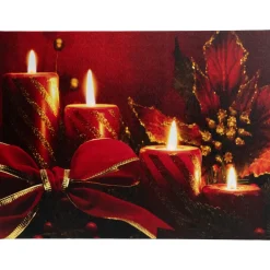 Red Led Lighted Glitter Striped Candles With Poinsettia And Bow Christmas Wall Art 12" X 15.75"