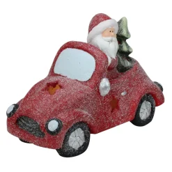 14" Red Led Lighted Magnesia Glitter Car With Santa Claus Christmas Tabletop Decor