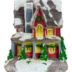 5" Red Led Lighted Snowy House Christmas Village Decoration