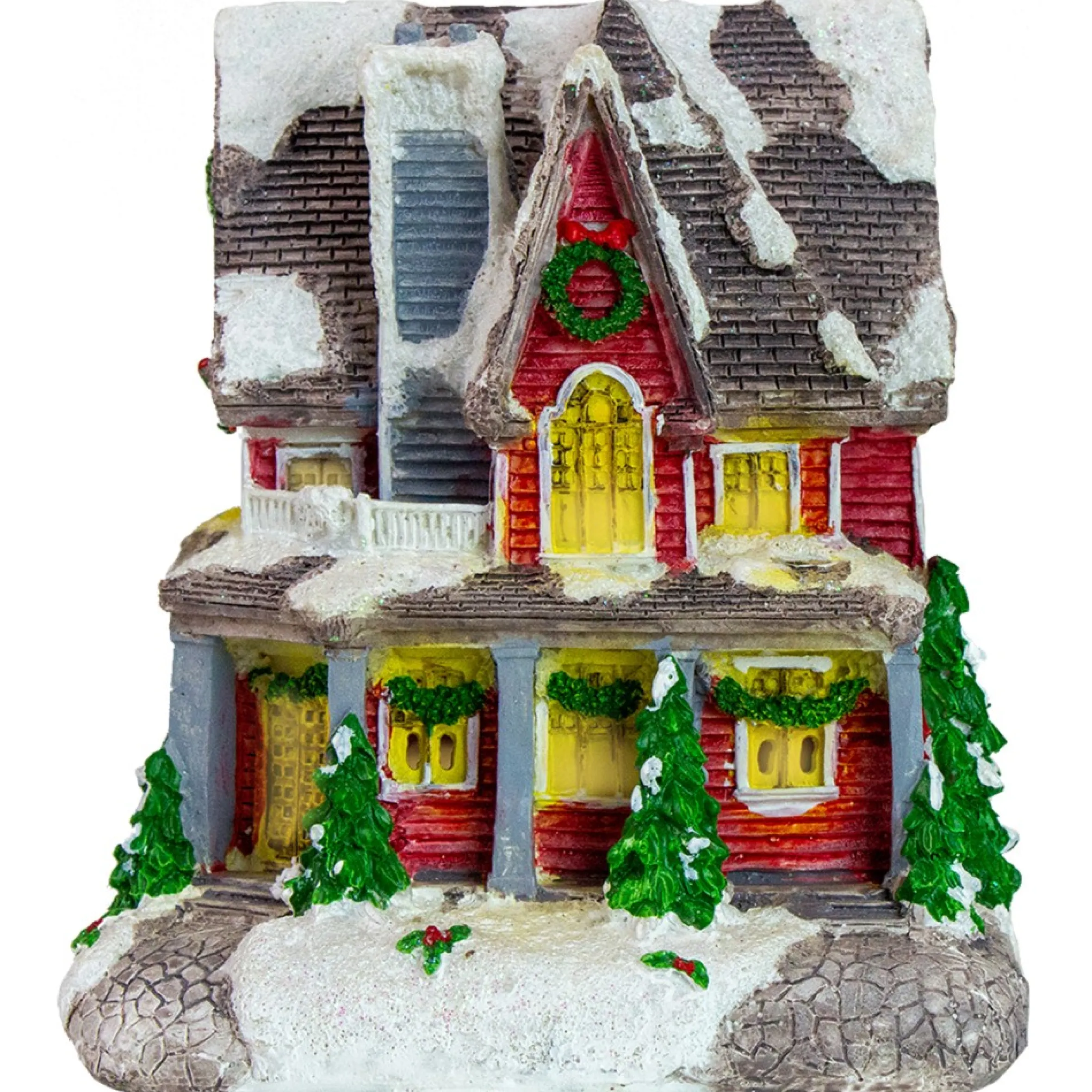 5" Red Led Lighted Snowy House Christmas Village Decoration