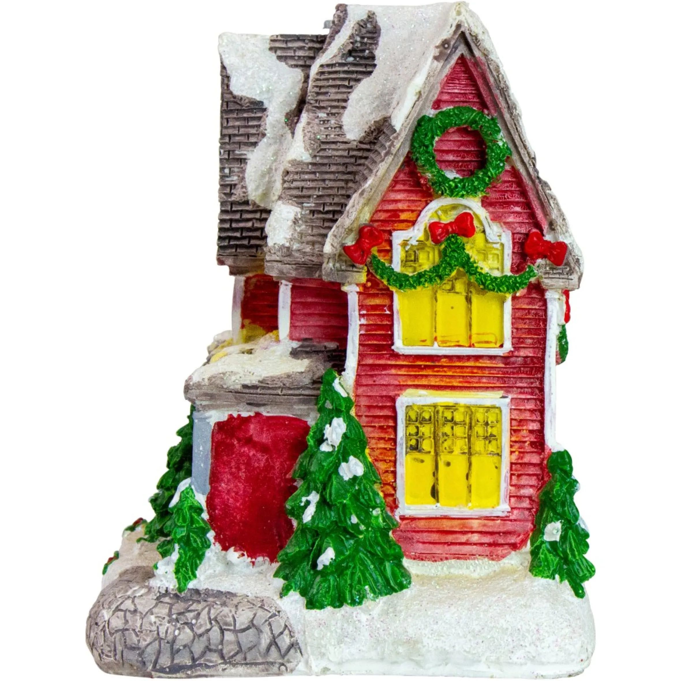 5" Red Led Lighted Snowy House Christmas Village Decoration