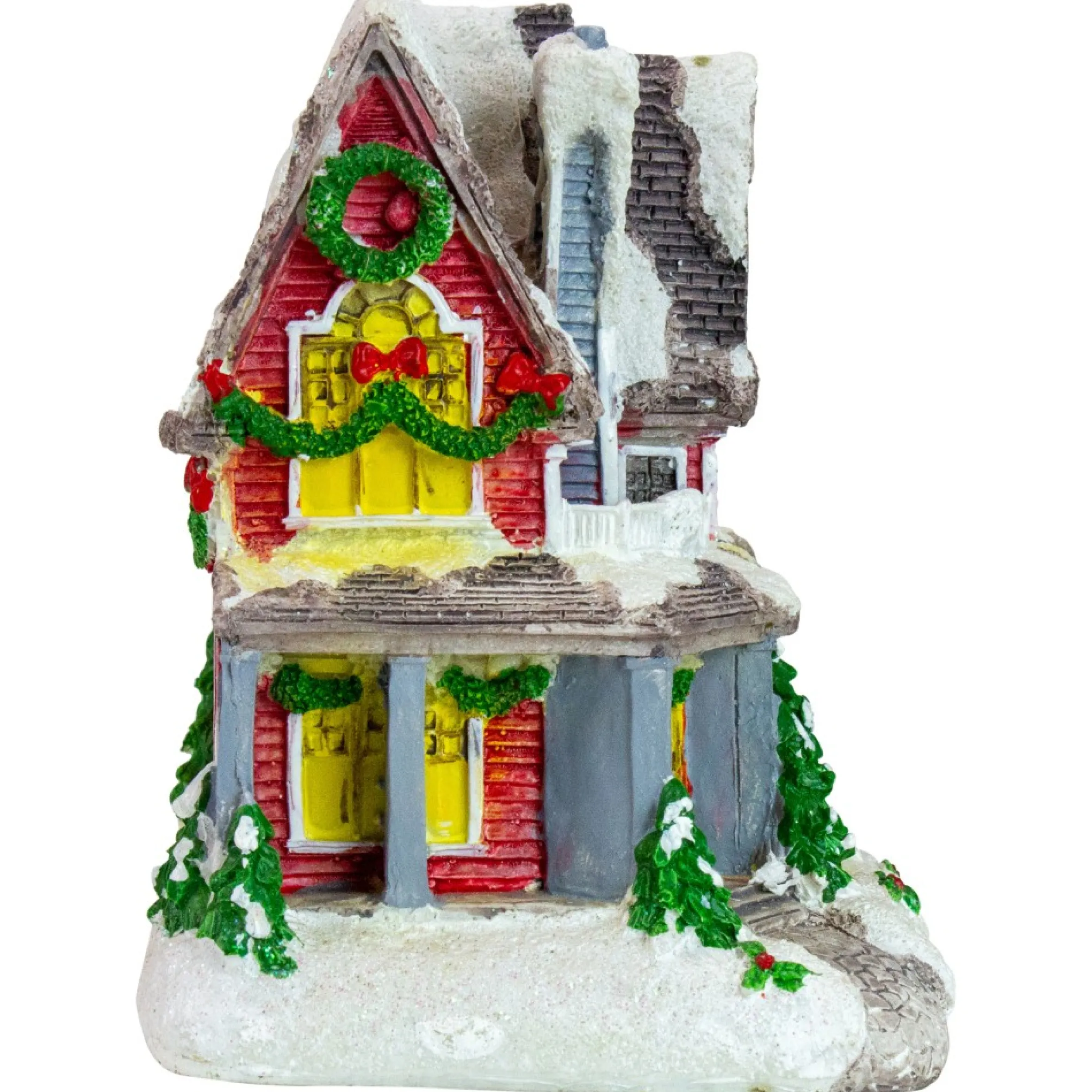 5" Red Led Lighted Snowy House Christmas Village Decoration