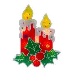 12" Red Lighted Berry Candle Christmas Window Silhouette Decoration
