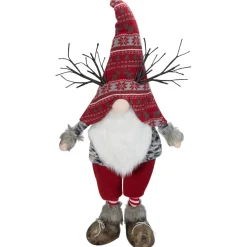 30" Red Nordic Hat Standing Santa Christmas Gnome With Led Antler