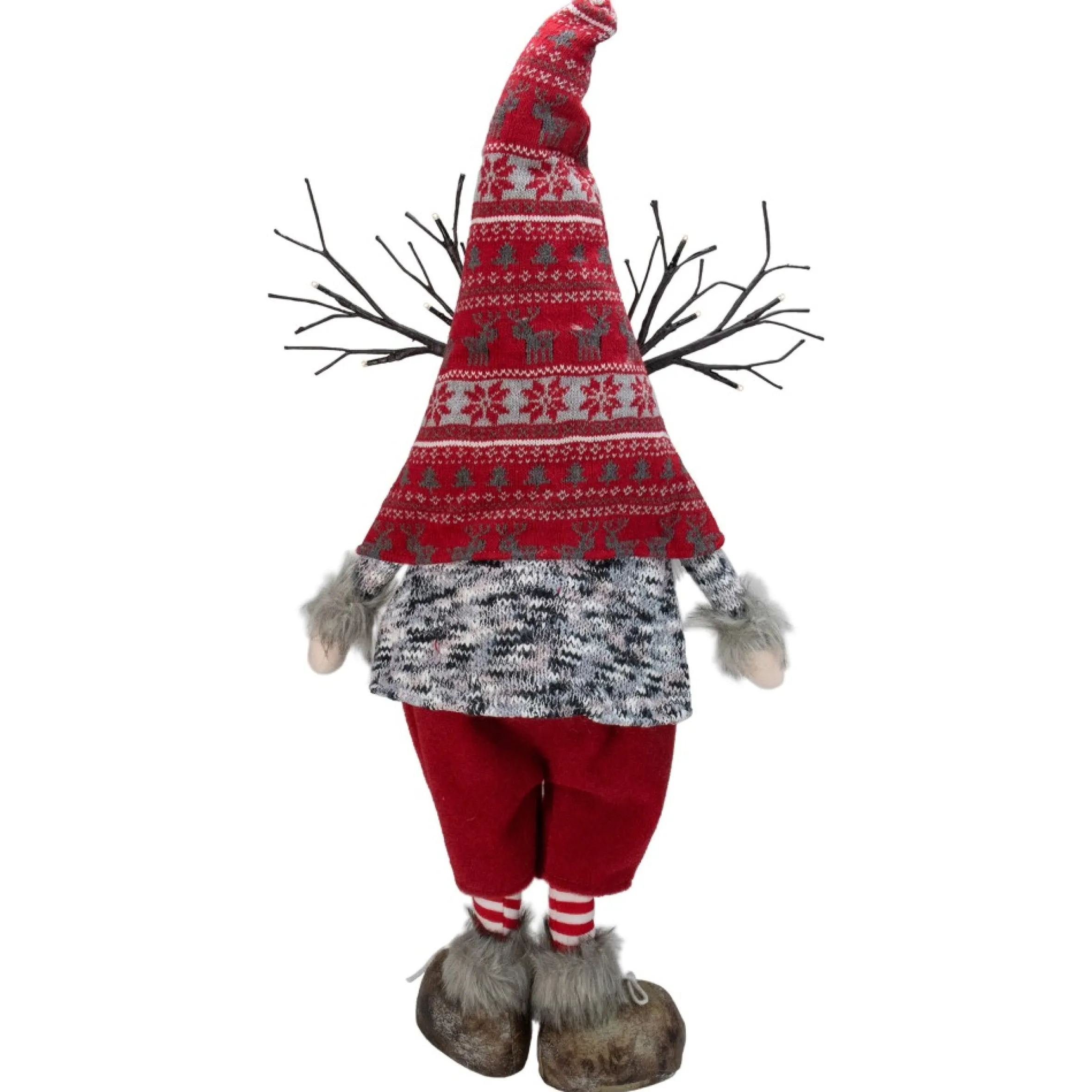 30" Red Nordic Hat Standing Santa Christmas Gnome With Led Antler