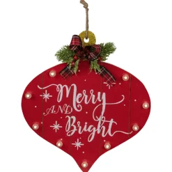 13.75" Red Onion Ornament "Merry And Bright" Christmas Sign