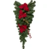 30'' Red Poinsettia And Gold Pine Cone Artificial Christmas Teardrop Swag, Unlit