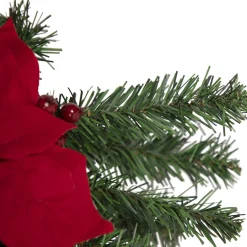 30'' Red Poinsettia And Gold Pine Cone Artificial Christmas Teardrop Swag, Unlit