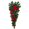32" Red Poinsettia Pine Cone And Ball Artificial Christmas Teardrop Swag, Unlit