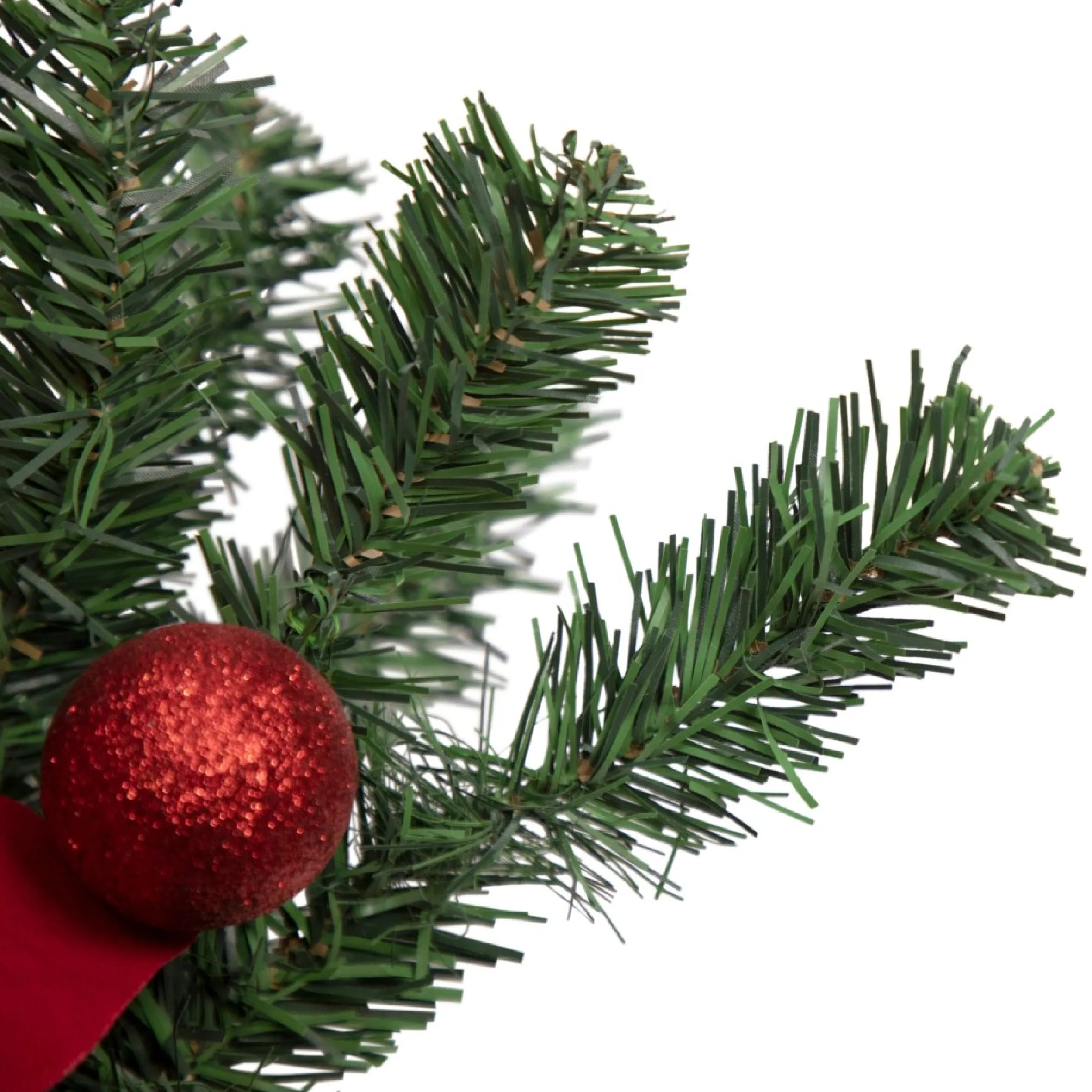 32" Red Poinsettia Pine Cone And Ball Artificial Christmas Teardrop Swag, Unlit