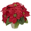13" Red Poinsettia Silk Artificial Christmas Floral Arrangement With Ceramic Vase