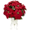 21" Red Poinsettia Silk Christmas Artificial Floral Arrangement With Planter