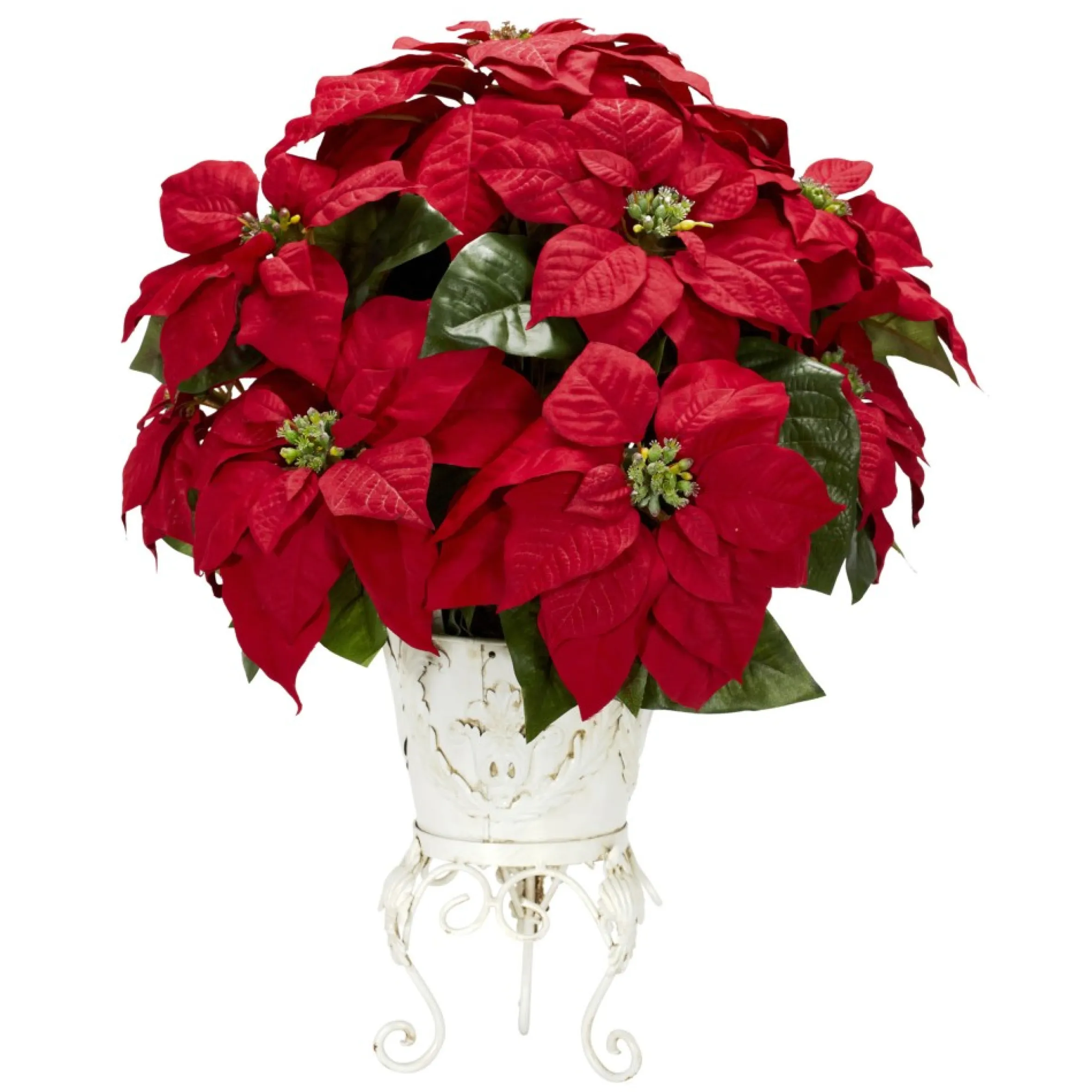 21" Red Poinsettia Silk Christmas Artificial Floral Arrangement With Planter