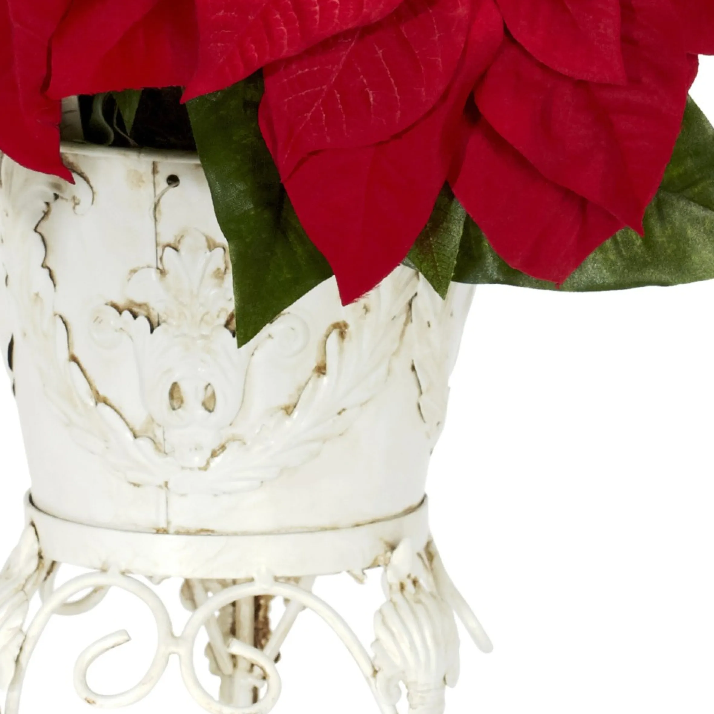 21" Red Poinsettia Silk Christmas Artificial Floral Arrangement With Planter