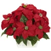16.5" Red Poinsettia Silk Christmas Artificial Floral Arrangement In Planter
