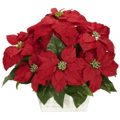 16.5" Red Poinsettia Silk Christmas Artificial Floral Arrangement In Planter