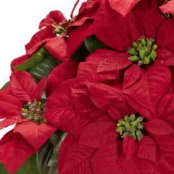 18" Red Poinsettia Silk Christmas Artificial Floral Arrangement With Rattan Vase