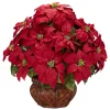 22" Red Poinsettia Silk Christmas Artificial Floral Arrangement With Decorative Planter