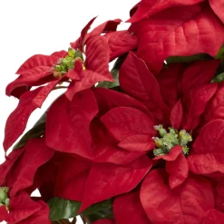 22" Red Poinsettia Silk Christmas Artificial Floral Arrangement With Decorative Planter