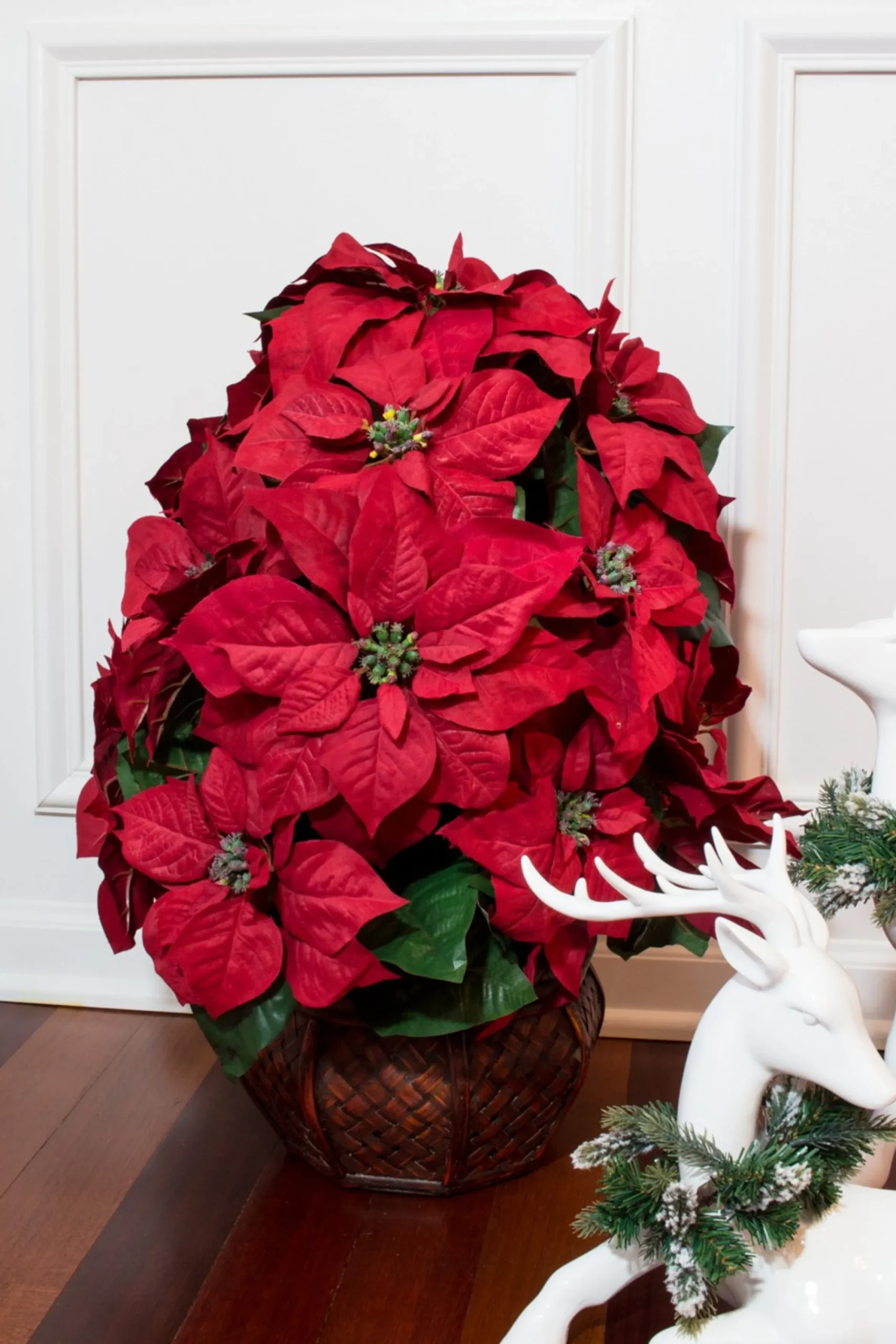 22" Red Poinsettia Silk Christmas Artificial Floral Arrangement With Decorative Planter