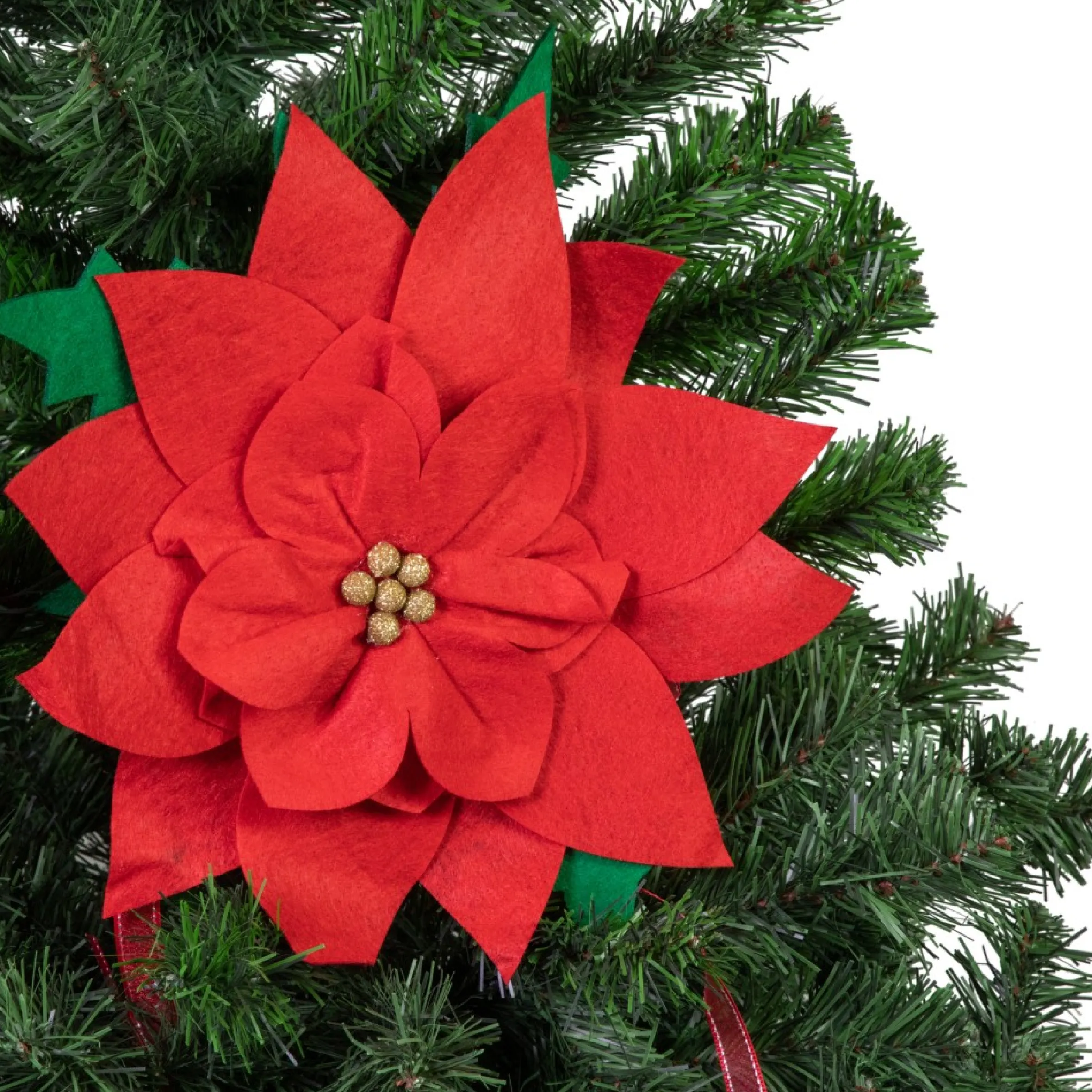 29" Red Poinsettia Tie-On Christmas Tree Topper, Unlit