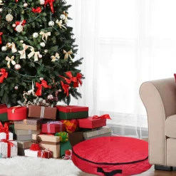 36" Red Premium Quilted Christmas Wreath Storage Bag