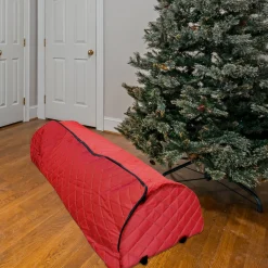 Red Quilted Rolling Christmas Tree Storage Bag For Trees Up To 12Ft