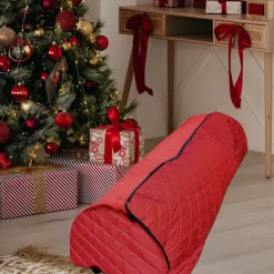 Red Quilted Rolling Christmas Tree Storage Bag For Trees Up To 12Ft