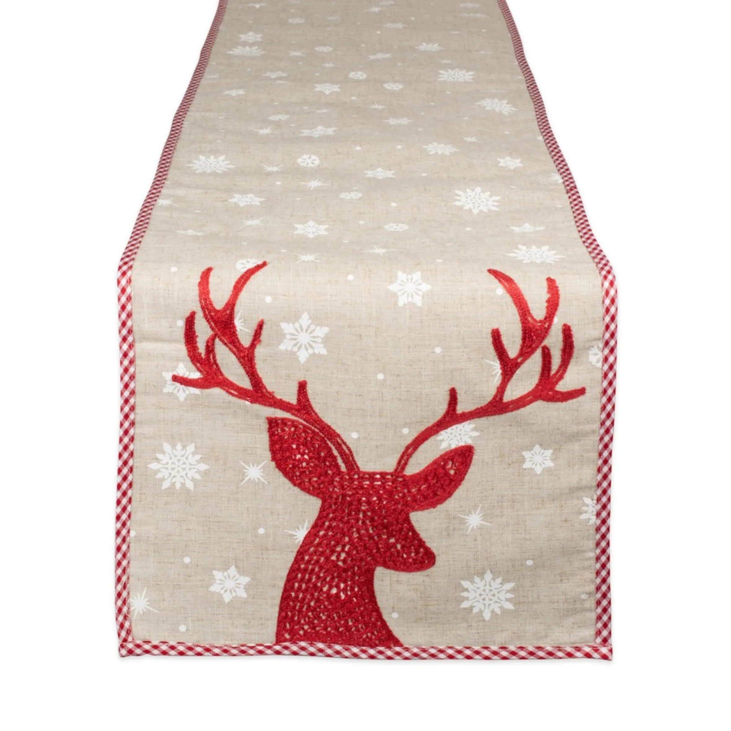 72" Red Reindeer And Snowflakes Embroidered Christmas Table Runner