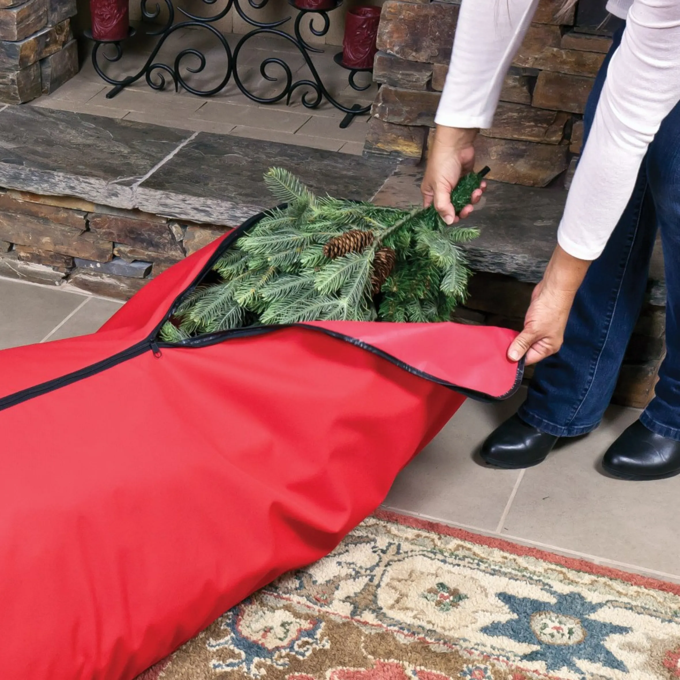 Red Rolling Christmas Tree Storage Bag For Trees Up To 7.5Ft